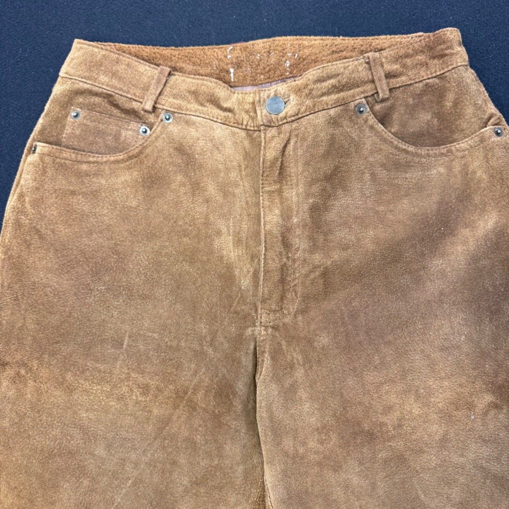 Vintage Tan Suede Leather High Waisted Straight Leg Western Pants Brown 8 - Picture 7 of 8